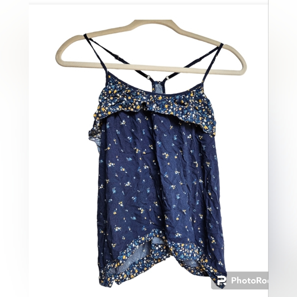 Women's Large True Craft Navy Blue and Yellow Fashionable Tank Blouse